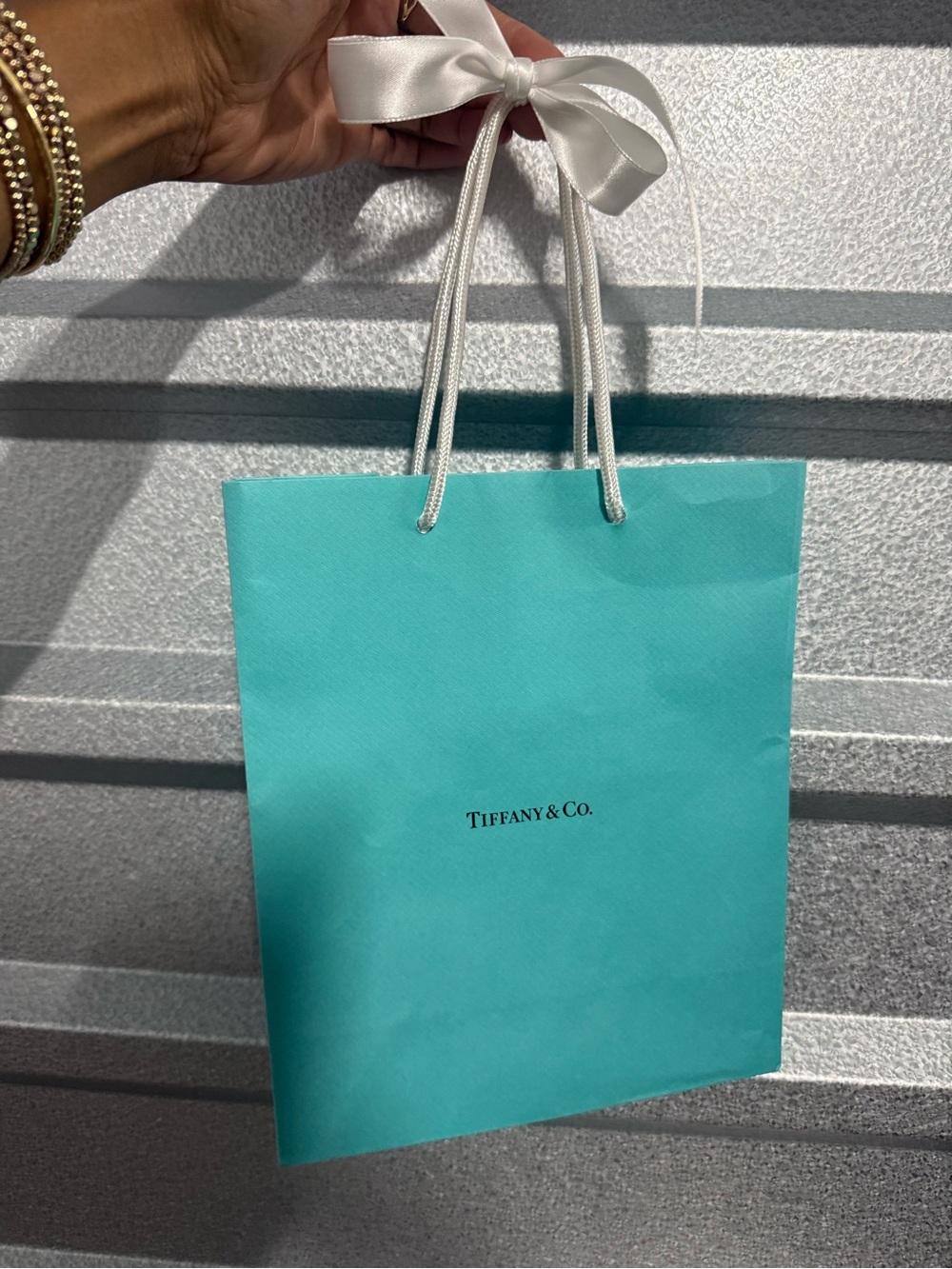Tiffany & Co. Small Blue Gift Bag with White Ribbon Handles